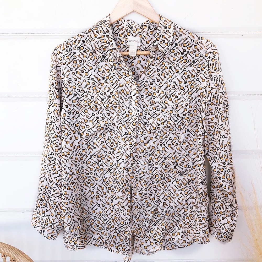 Vintage Style Chico’s Button Up with Key Prints